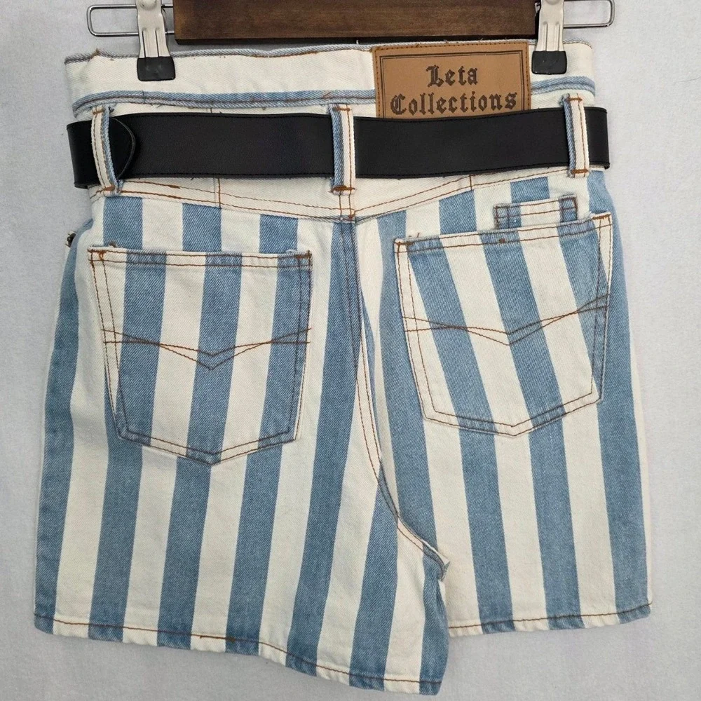 Leta Collections Denim Shorts High Rise Striped 9/10 Blue White 90s Vintage